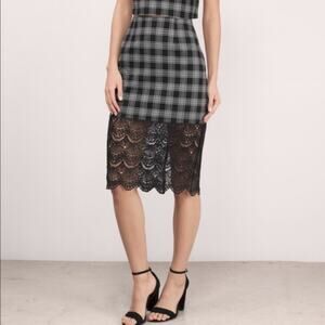 New with Tags TOBI black white goth plaid lace midi skirt XS